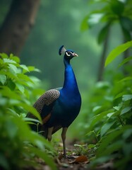 Obraz premium Peacock Standing in Greenhouse Garden Path