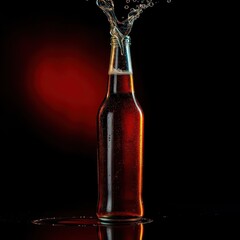 Dark background, beer bottle, rising bubbles, liquid shadows, draft, refreshment, liquid