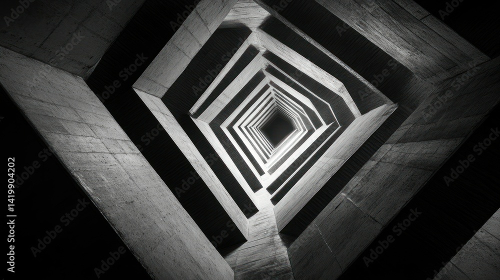 Aufkleber looking up through a concrete structure of geometric repeating shapes