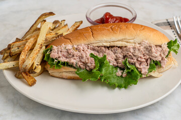 ham salad sub with seasoned french fries