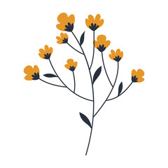 Collection of flat botanical illustrations featuring leaves and small flowers