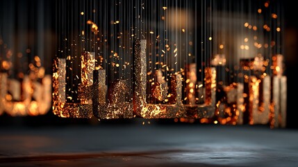 Obraz premium Abstract golden text design, hanging illuminated