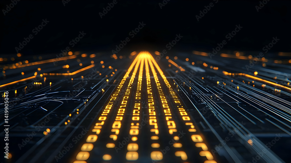 Aufkleber digital circuit pathway with glowing orange data
