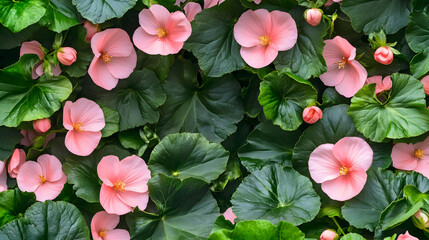 Fototapeta premium Pink Flowers Bloom Lush Green Leaves