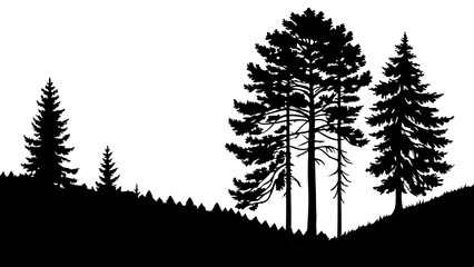 Fir trees silhouette line art illustration