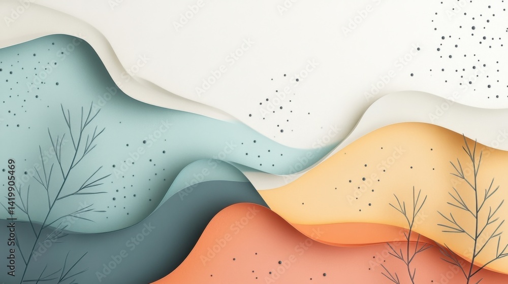 Fototapete abstract background with soft ecru tones dotted design and eggshell paper texture