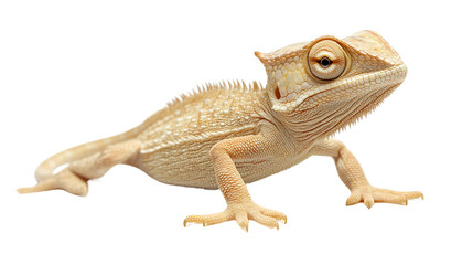 Obraz premium Vibrant Chameleon Looking Isolated on White Background for Design Projects