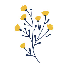 Set of flat botanical elements with colorful flowers, berries, and leaves