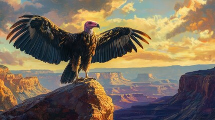 Fototapeta premium Vulture sunset canyon majestic wings landscape