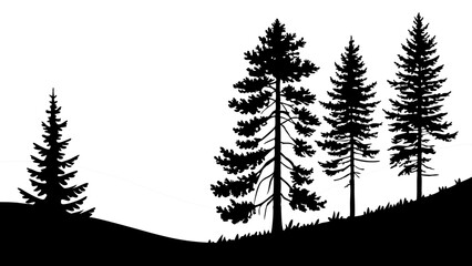 Obraz premium Fir trees silhouette line art illustration
