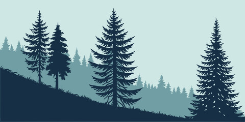Fototapeta premium Fir trees silhouette line art illustration