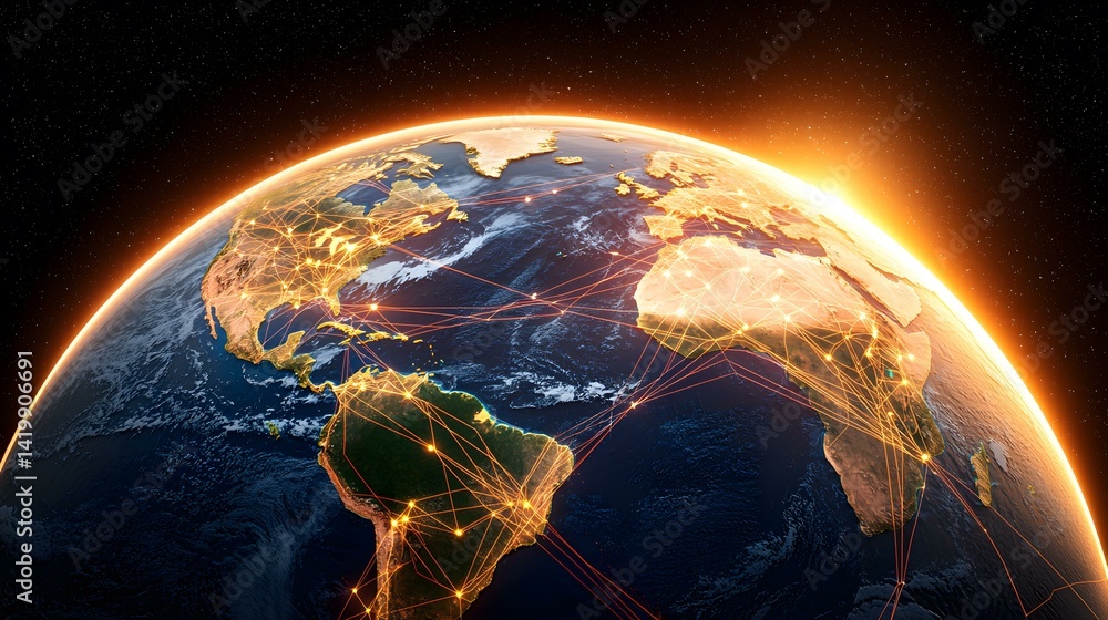 Aufkleber the image shows a digitally enhanced view of planet earth, illuminated from space, with glowing line