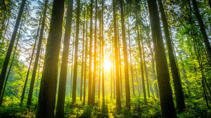 Fototapeta premium Sunlight Filtering Through Lush Forest Canopy