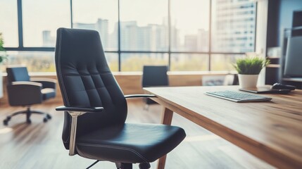 Fototapeta premium Modern Office Chair and Desk in Sunlit Room