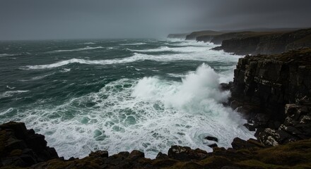 Stormy Ocean Waves Hitting Cliffs - Photo