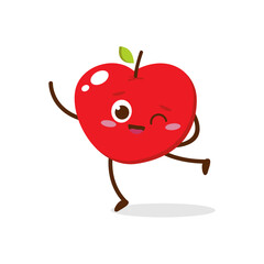 Cute red apple cartoon character with winking eye, showing a Excited pose. Perfect for kids illustrations, healthy food designs, or educational materials. Isolated on white background with soft shadow