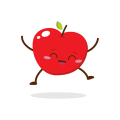 Cute red apple cartoon character with smiling face, showing a Friendly pose. Perfect for kids illustrations, healthy food designs, or educational materials. Isolated on white background with soft shad