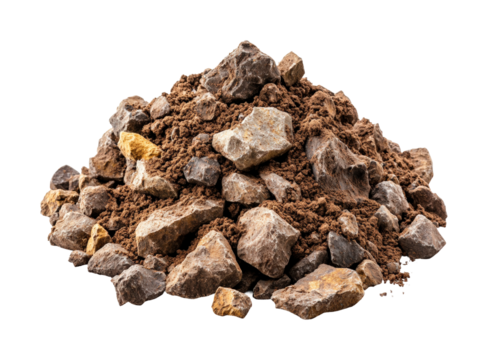 Ground level excavation of rock materials in construction isolated on transparent background