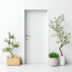 Minimalist Interior with White Door and Green Plants for Home Decor