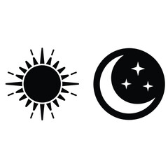 Sun and moon vector illustration with clouds, a sunny circle design symbol