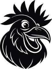 cute rooster head icon, black rooster symbol , cock and hen, rooster standing silhouette vector icon, black and white bird on white background.