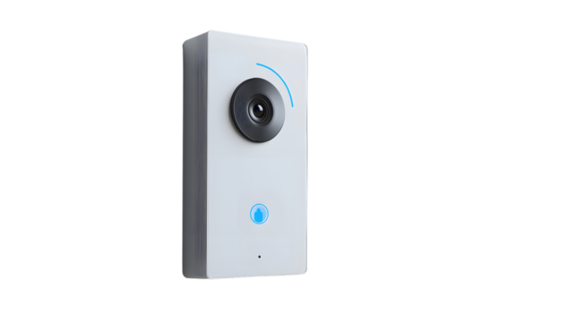 Modern doorbell camera with notification on white background