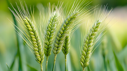 Closeup Of Green Wheat Ears In Field