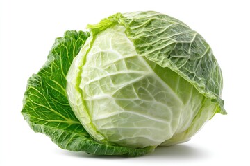 Fresh, crisp head of cabbage, ready to eat.