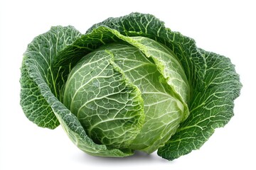 Fresh, vibrant green head of savoy cabbage.