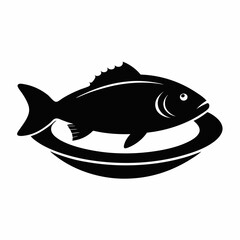 Fied fish silhouette icon on white background	