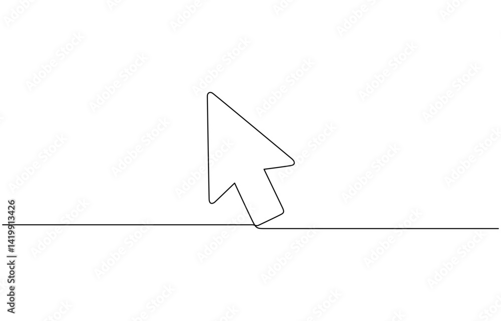 Fototapete Continuous drawing of cursor arrow. One line icon of cursor arrow, Background of drawing one line on a white background. A single line drawing of a cursor. Continuous line cursor icon.