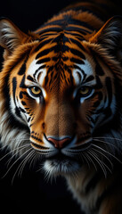 Fototapeta premium Majestic tiger portrait dramatic lighting intense gaze. AI Generated