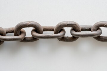 Fototapeta premium Detailed Close-Up of Rusty Metal Chain Links on Light Background for Industrial Concept