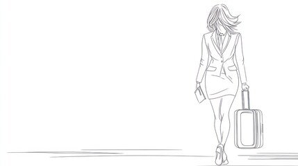 Businesswoman walking with suitcase, city background, illustration, professional