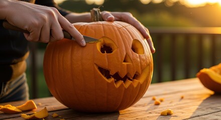 Carving a Halloween Pumpkin (Photo)