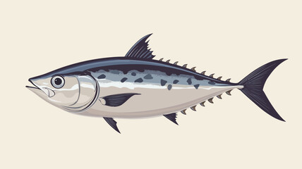 A detailed vector illustration of Atlantic skipjack tuna (Sarda sarda) on a light beige background. The illustration is drawn in a stylized, almost painterly technique.