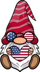 Fototapeta premium Cute Gnome with 4th of July illustration 