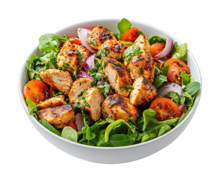 Grilled chicken salad restaurant food bright isolated on transparent background