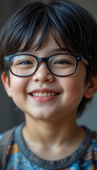 Fototapeta premium Smiling Boy Portrait Soft Light Gentle Expression. AI Generated