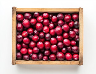 Fresh cranberries in a wooden crate