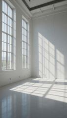 Fototapeta premium Sunlit Minimalist Room Bright White Walls. AI Generated
