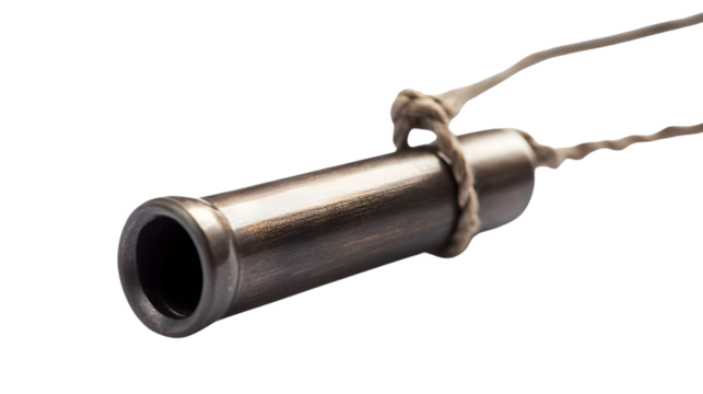 Professional Metal Whistle Hanging on String Isolated on White Background