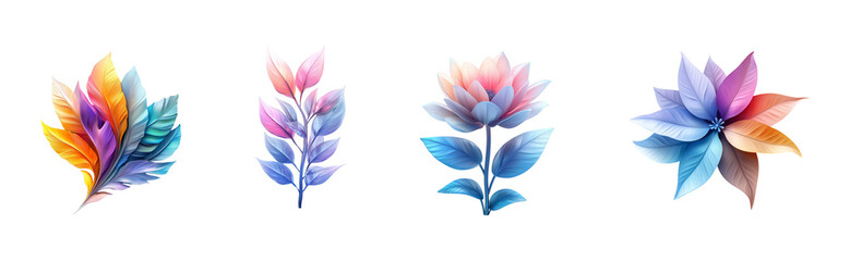 Naklejka premium Vibrant floral and feather designs in a variety of colors.