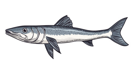 Obraz premium A detailed vector illustration depicting a *Rhacolepis buccalis* (an extinct fish) in profile, set against a pure white background. The illustration is in a grayscale palette, primarily.