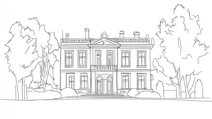 Obraz premium Elegant Mansion Architectural Sketch: A Classic Design in Line Art
