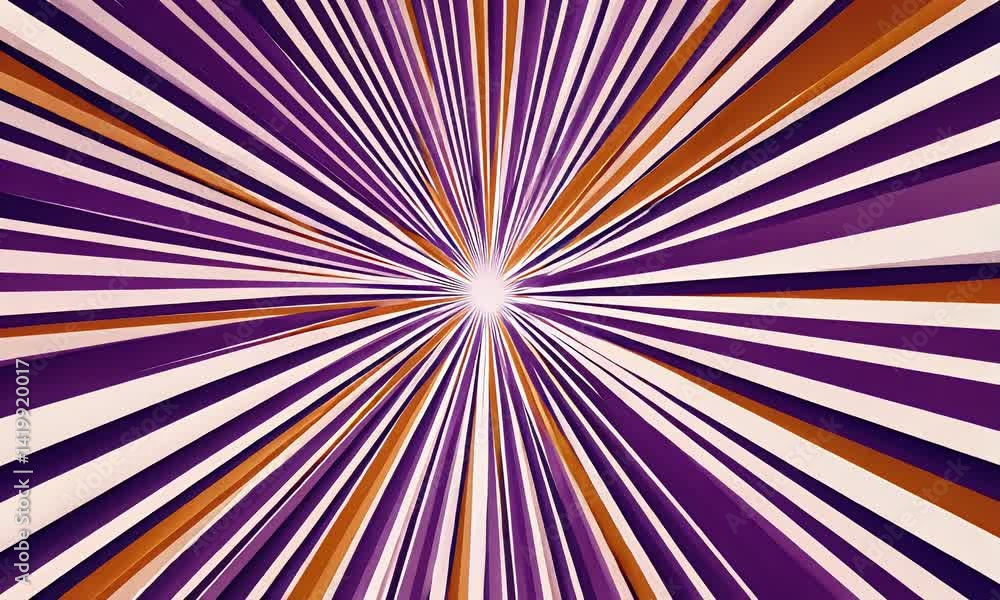 Poster a background of purple and orange lines radiating out from the center, creating an illusion of high-