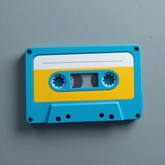 Obraz premium Retro blue and yellow cassette tape a nostalgic symbol of 80s and 90s music vibrant colors against a simple grey background capturing the essence of