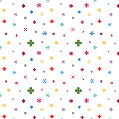 Colorful Pattern with Tiny Crosses and Asterisks – Vibrant Playful Geometric Design on White Background