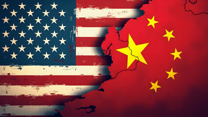 United States tariffs policy, USA and China trade war concept. Flag of china and america. Increased tariffs and import duty on products