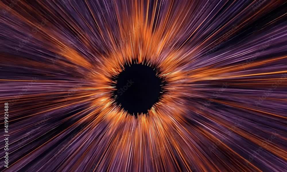 Poster a background of purple and orange lines radiating out from the center, creating an illusion of high-